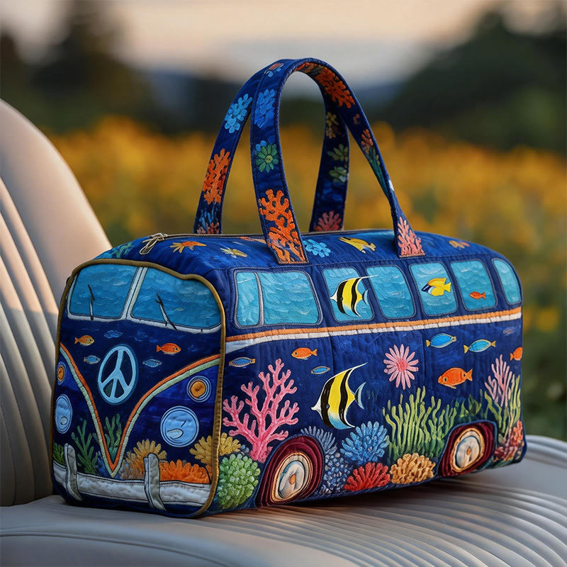Underwater World Print Quilted Duffle Bag - Blue - one size - image 1
