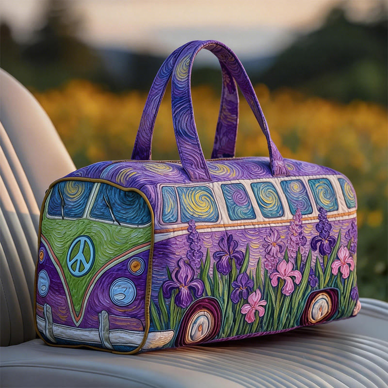 Lavender Oil Painting Print Quilted Duffle Bag - Purple - one size - image 1
