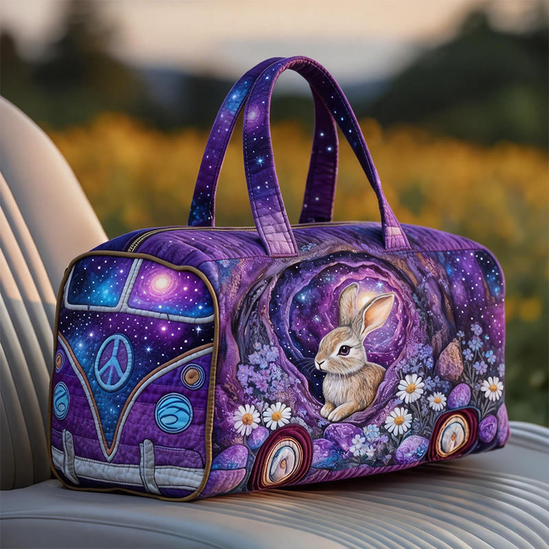 Rabbit And Flower Print Quilted Duffle Bag - Purple - one size - image 1