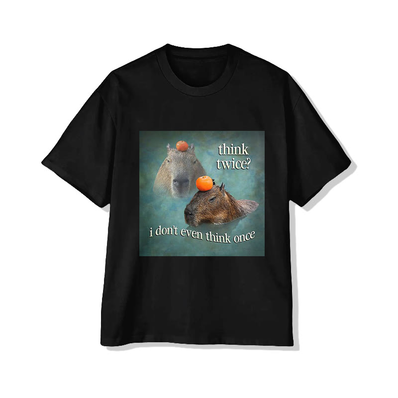 Unisex Funny Capybara Quote Meme Print Short Sleeved Crew Neck T-shirt - Black - 2XL - image 1