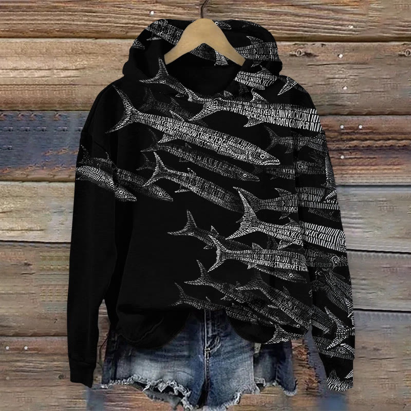 Unisex Japanese Woodblock Print Fish Pattern Art Print Long Sleeved Hoodie - White - US44-46(8XL) - image 2