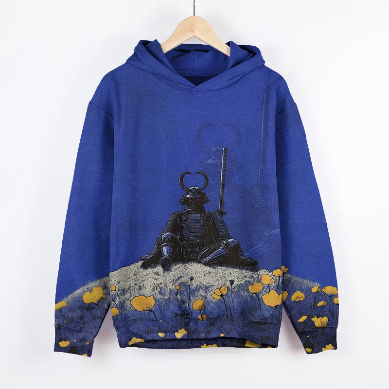 Unisex Japanese Samurai Armor Art Pattern Print Long Sleeved Hoodie - Blue - US44-46(8XL) - image 1