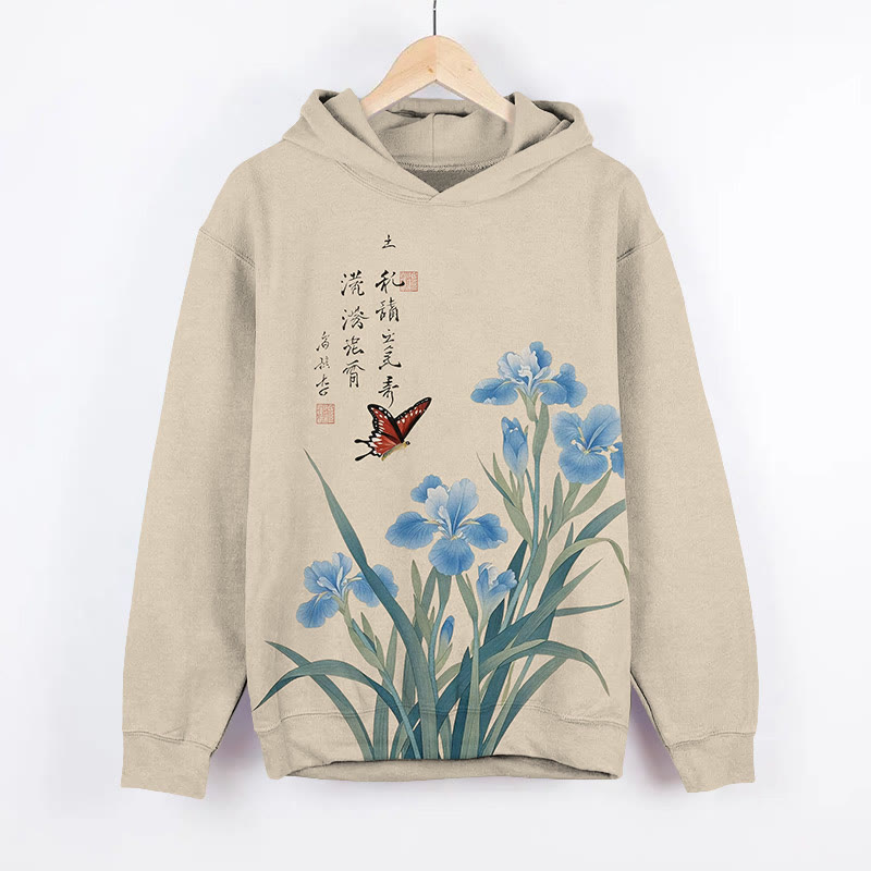 Japanese Watercolor Iris Blossom Art Print Long Sleeve Hoodie - image 2