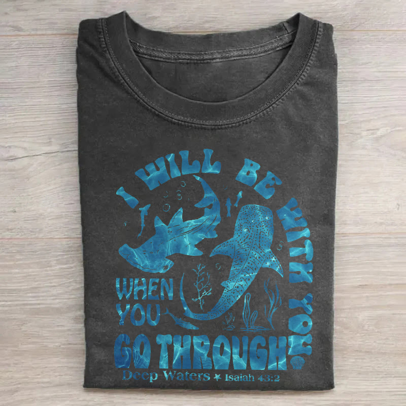 Ocean Isaiah Faith Pattern 43:2 Pattern print Acid Washed T-shirt - Light Blue - US20-22(3XL) - image 1