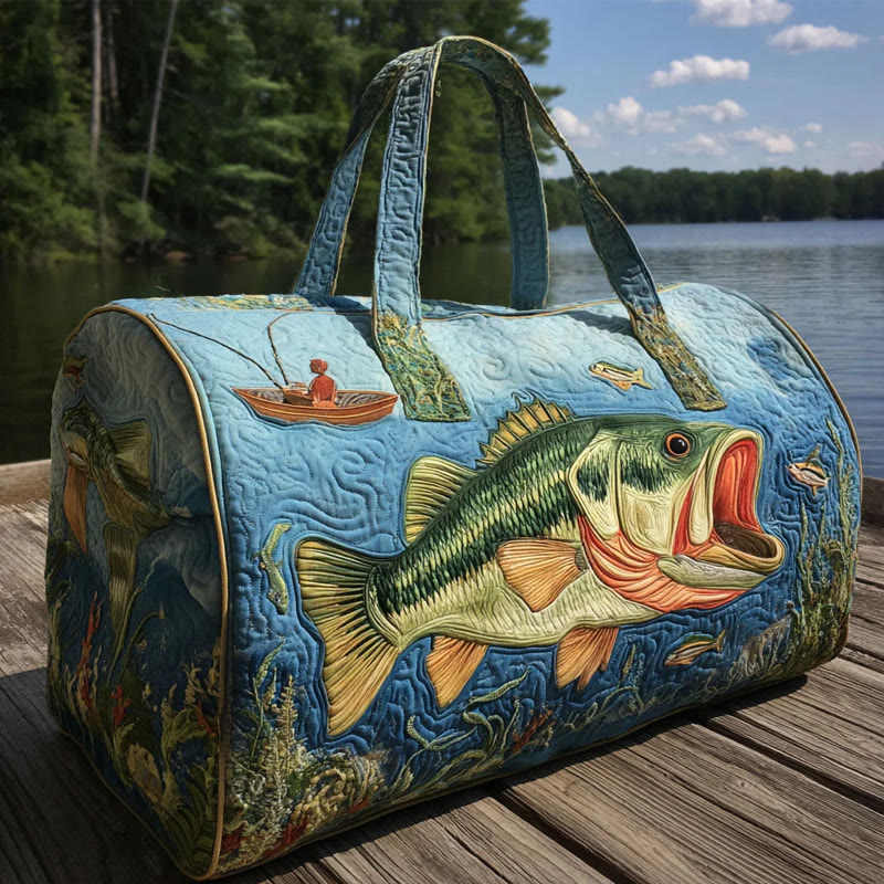 Fishing And Boating Art Patterns Print Quilted Duffle Bag - Blue - one size - image 1