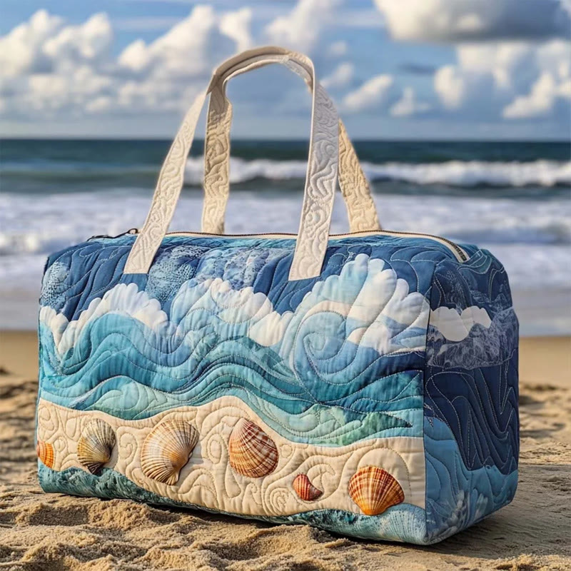 Beach Seashell Art Patterns Print Quilted Duffle Bag - Light Blue - one size - image 1