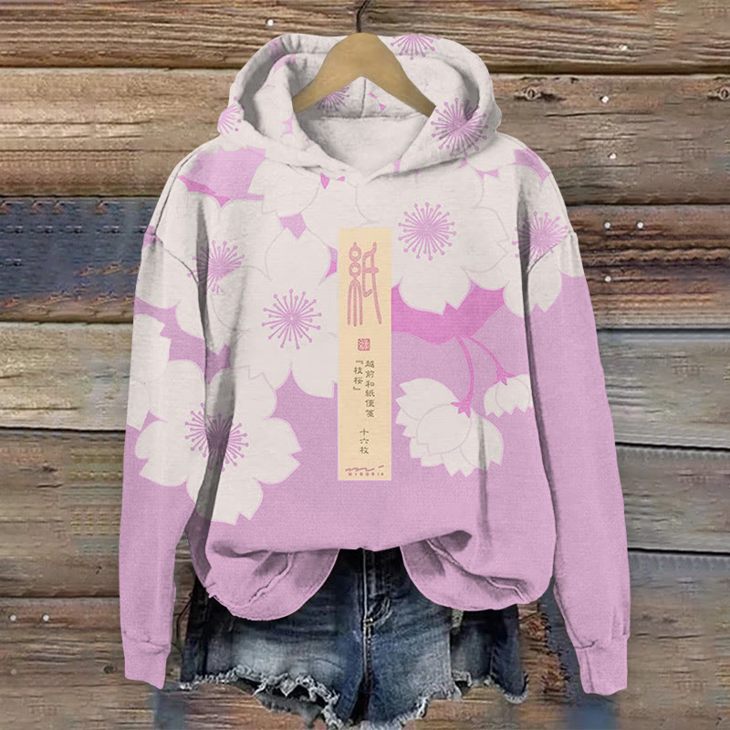 Unisex Japanese Sakura Cherry Blossom Stationery  Pattern Art Print Long Sleeved Hoodie - Light Purple - US44-46(8XL) - image 2