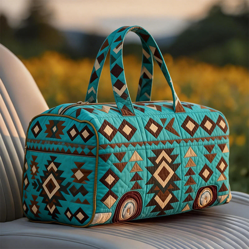 Boho Tribal Pattern Print Quilted Duffle Bag - Lake Blue - one size - image 1