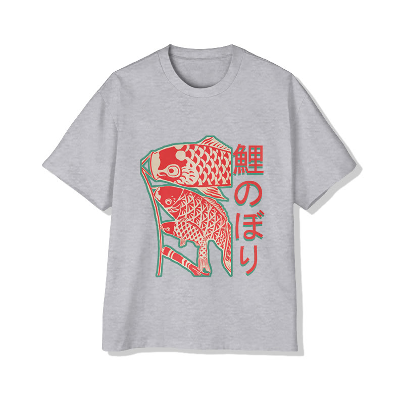 Unisex Japanese  Funny Carp Streamer  Art Pattern Cotton Print T-shirt - Grey - US20-22(3XL) - image 4