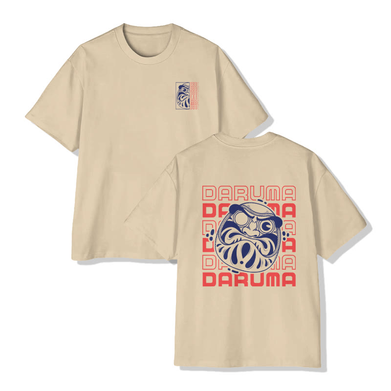 Unisex Japanese Lucky Daruma Doll Art Pattern Cotton Print T-shirt - Apricot - US20-22(3XL) - image 2