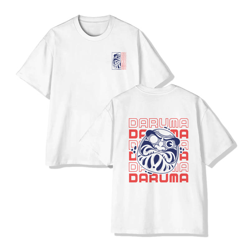 Unisex Japanese  Lucky Daruma Doll Art Pattern Cotton Print T-shirt - White - US20-22(3XL) - image 1