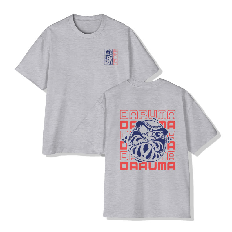 Unisex Japanese Lucky Daruma Doll Art Pattern Cotton Print T-shirt - Grey - US20-22(3XL) - image 3