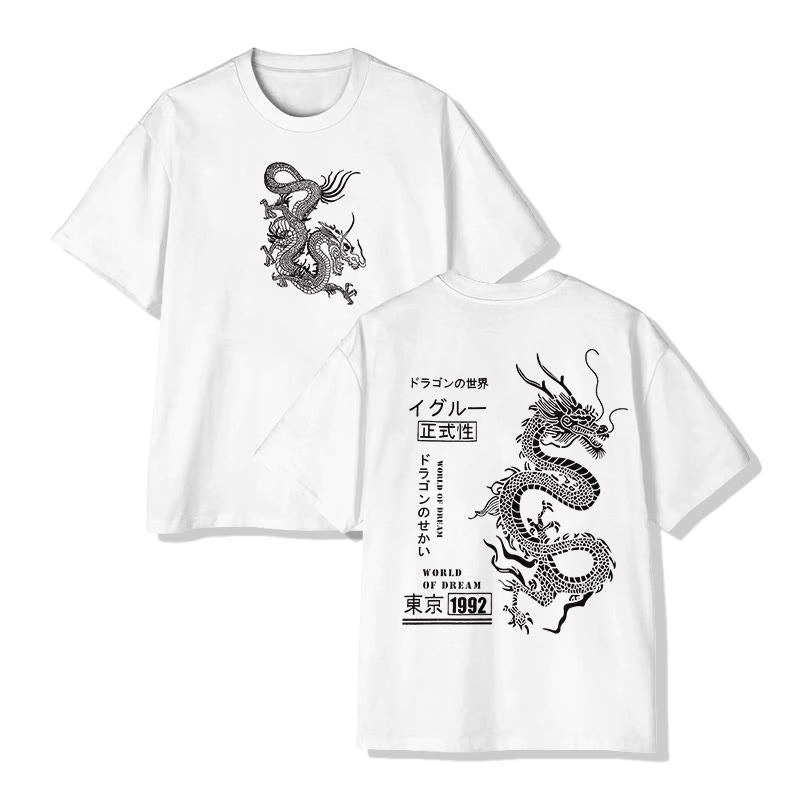 Unisex Japanese Street Style Dragon Art Pattern Cotton Print T-shirt - White - US20-22(3XL) - image 2