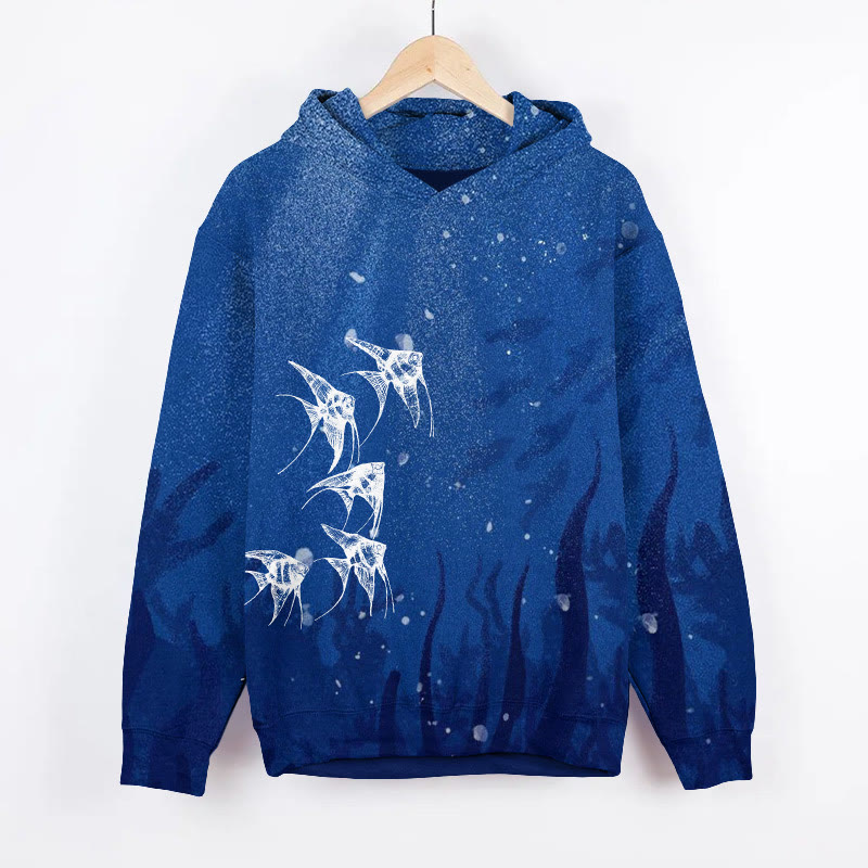 Mysterious Transparent Fish Art Print Long Sleeve Hoodie - Blue - US44-46(8XL) - image 2