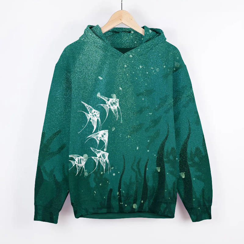 Mysterious Transparent Fish Art Print Long Sleeve Hoodie - Green - US44-46(8XL) - image 1