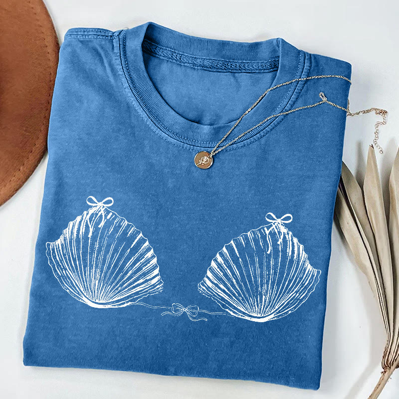 Vintage Seashell Print Casaul T-shirt - Blue - US44-46(8XL) - image 2