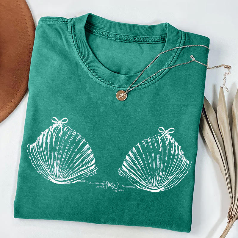 Vintage Seashell Print Casaul T-shirt - Green - US44-46(8XL) - image 1