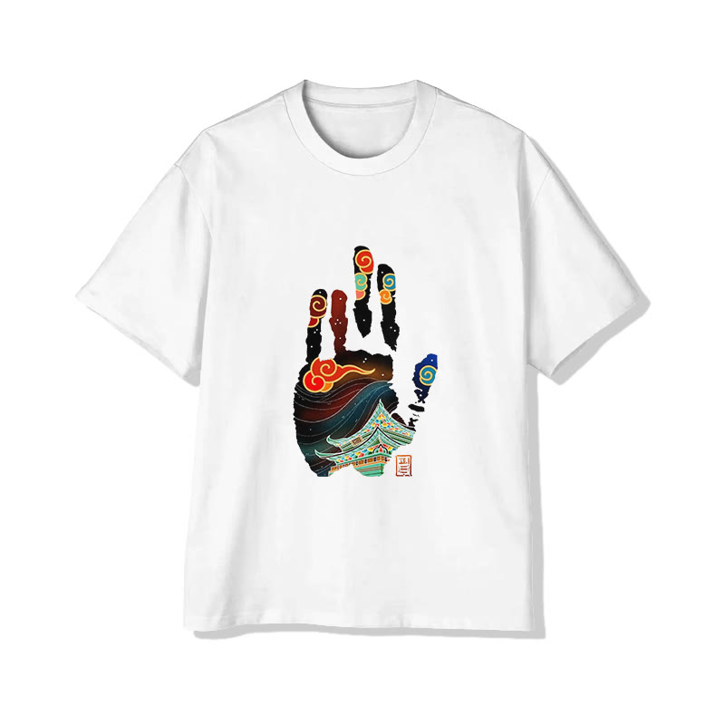 Retro Palm Print Short Sleeved Crew Neck T-shirt - White - 2XL - image 1