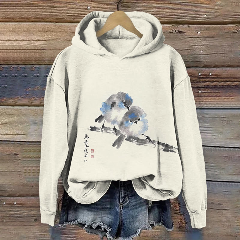 Traditional Japanese Bird On A Branch Art Print Long Sleeve Hoodie - image 2