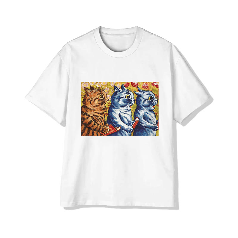 Three Cats Print Short Sleeved Crew Neck T-shirt - White - 2XL - image 1