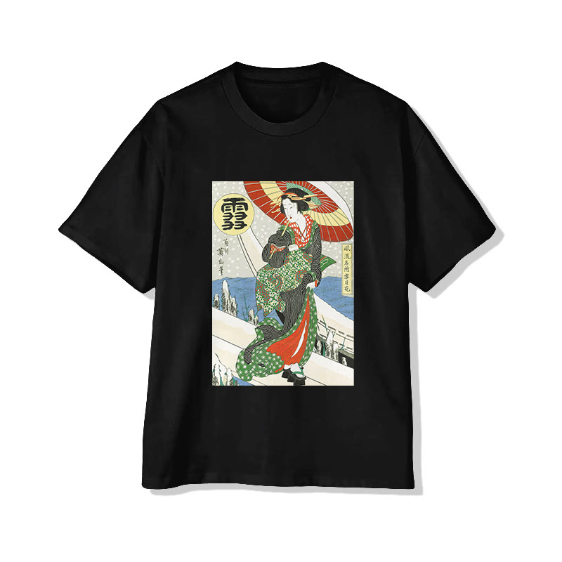 Vintage Japanese Art Print Short Sleeved Crew Neck T-shirt - Black - 2XL - image 2