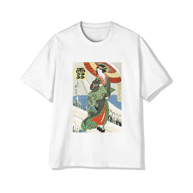 Vintage Japanese Art Print Short Sleeved Crew Neck T-shirt - White - 2XL - image 1