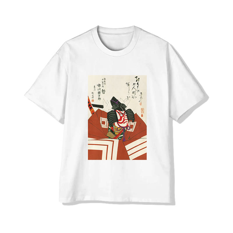 Ukiyo-e Samurai Art Print Short Sleeved Crew Neck T-shirt - White - 2XL - image 2