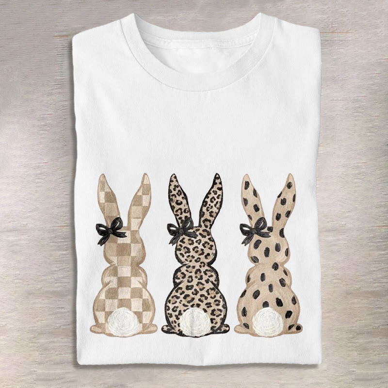 Unisex Cute Easter Leopard Print Three Rabbits Pattern Cotton Print T-shirt - White - US20-22(3XL) - image 2