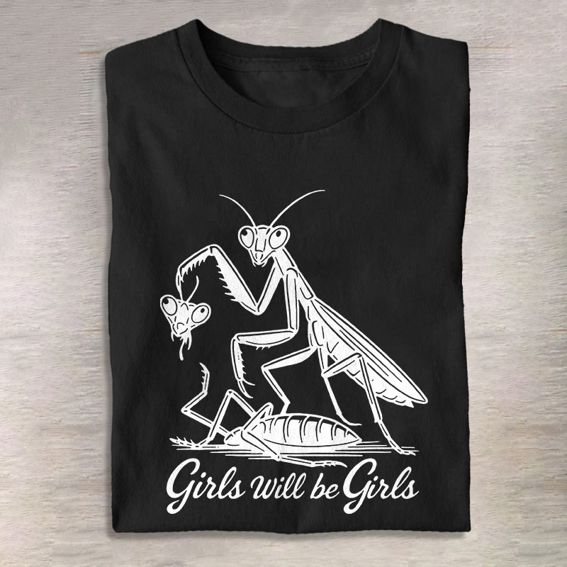Unisex Funny Insect Girls Will Be Girls Print Three Rabbits Pattern Cotton Print T-shirt - Black - US20-22(3XL) - image 2