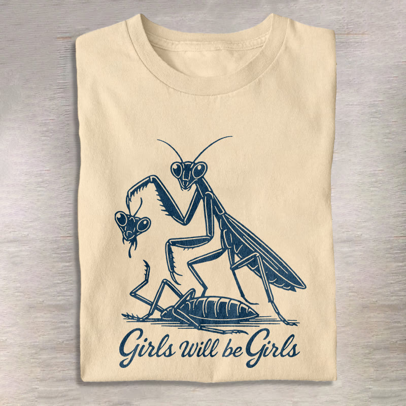 Unisex Funny Insect Girls Will Be Girls Print Three Rabbits Pattern Cotton Print T-shirt - Apricot - US20-22(3XL) - image 1