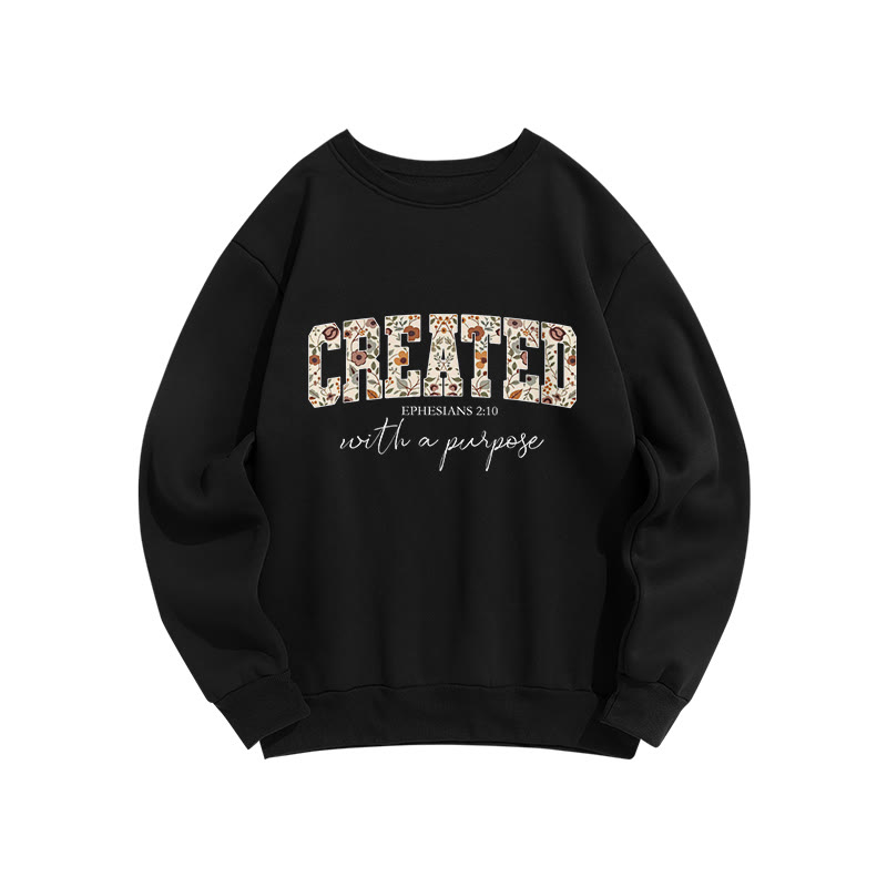Bible Verse I Created With A Purpose Floral Print Sweatshirt - Black - US16-18(2XL) - image 2