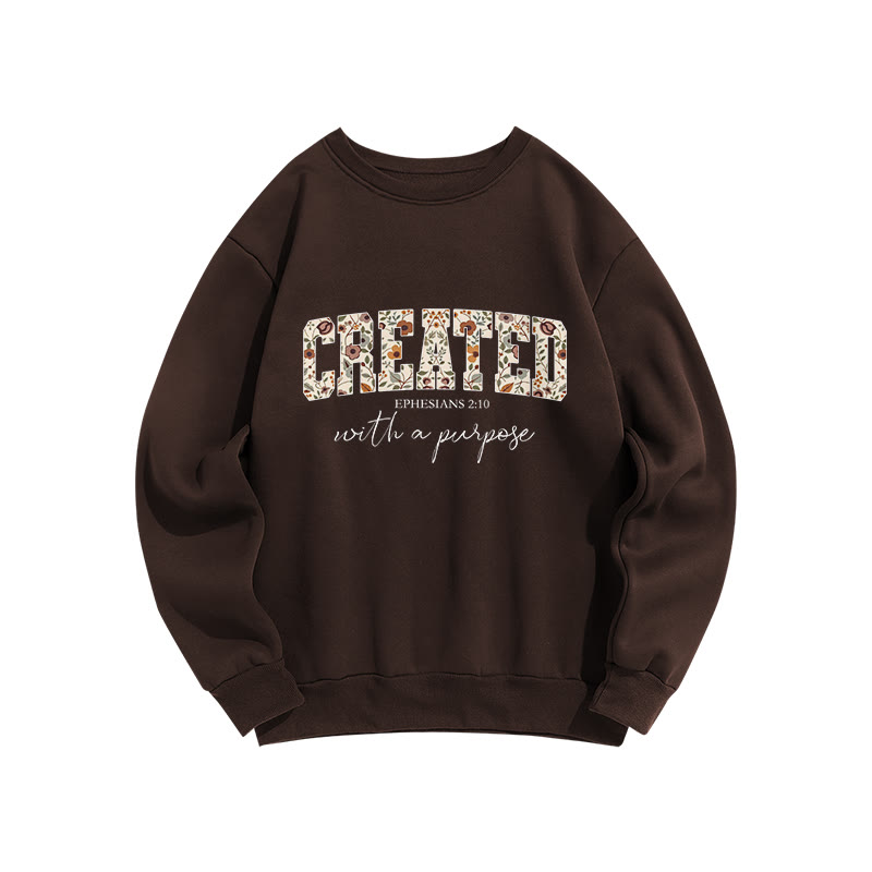 Bible Verse I Created With A Purpose Floral Print Sweatshirt - Coffee - US16-18(2XL) - image 1