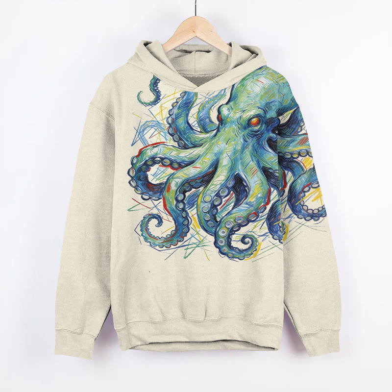 Creative Colored Simple Drawing Octopus Art Print Long Sleeve Hoodie - Apricot - US44-46(8XL) - image 1