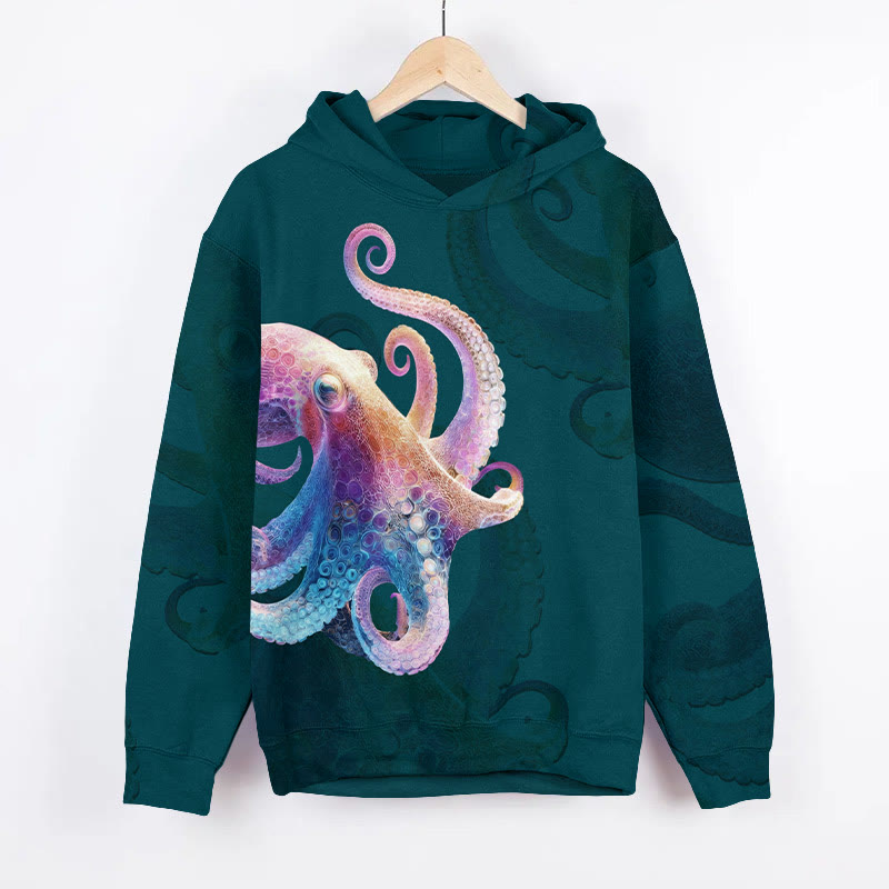 Creative Ombre Colored Octopus Art Print Long Sleeve Hoodie - Green - US44-46(8XL) - image 2