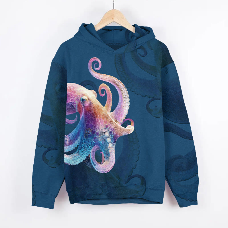 Creative Ombre Colored Octopus Art Print Long Sleeve Hoodie - Blue - US44-46(8XL) - image 1