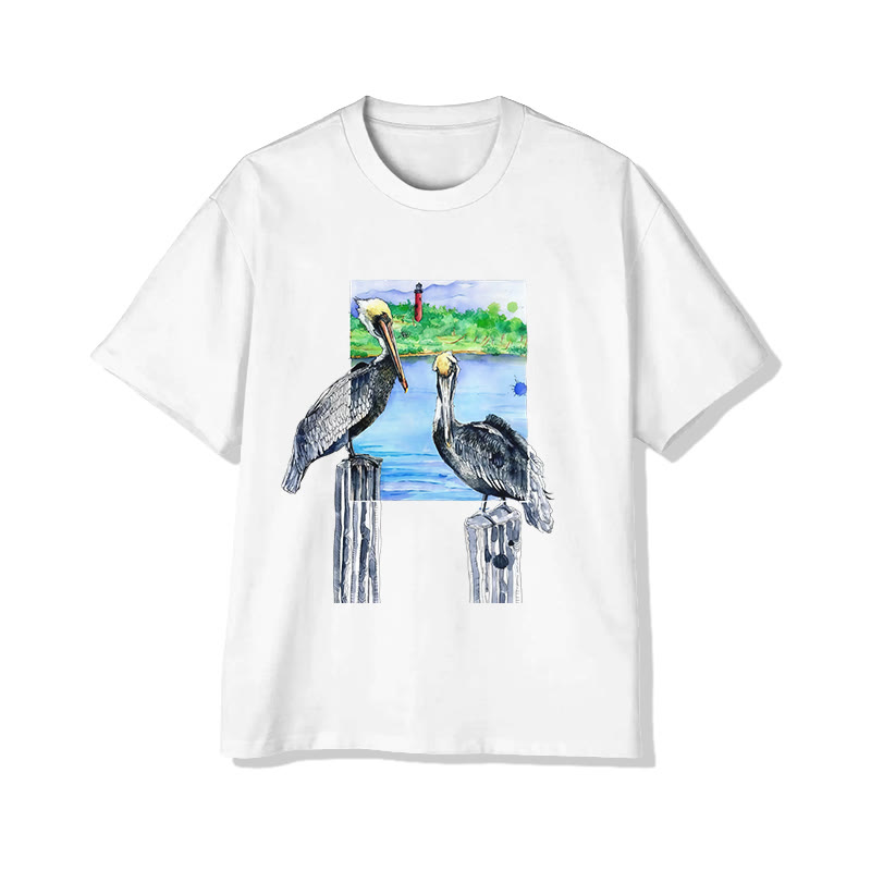 Nature Inspired Art Print Short Sleeved Crew Neck T-shirt - White - 2XL - image 1