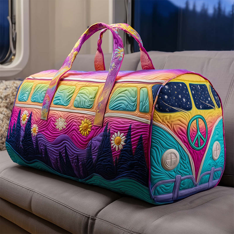 Colorful Bohemian Camper Bus Quilted Duffle Bag - Purple - one size - image 1
