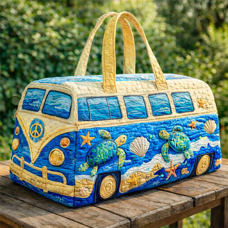 Vintage Sea ​​turtle Quilted Duffle Bag - Blue - one size - image 1