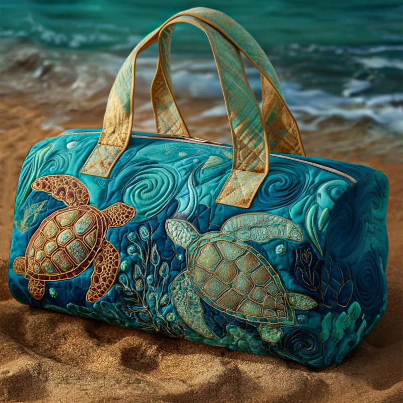 Ocean Sea Turtle Starry Sky Art Pattern Print Quilted Duffle Bag - Dark Blue - one size - image 1