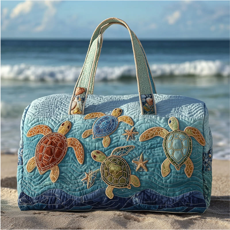 Marine Conservation Turtle Pattern Print Quilted Duffle Bag - Light Blue - one size - image 1