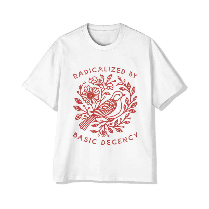 Radicalized By Basic Decency Print Short Sleeved Crew Neck T-shirt - White - 2XL - image 1