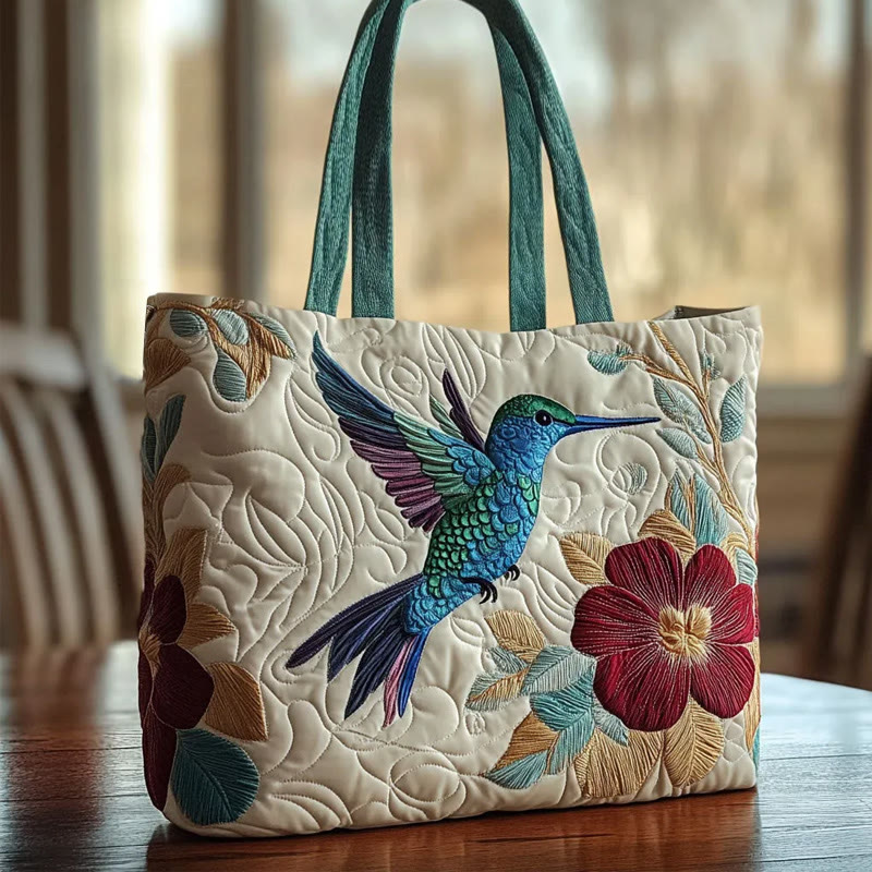 Hippie Zen Hummingbirds And Flowers Pattern Quilted Tote Bag - Multicolor - one size - image 1