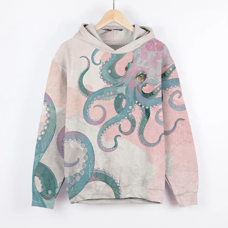 Fantasy Octopus Art Print Long Sleeve Hoodie - Pink - US44-46(8XL) - image 1