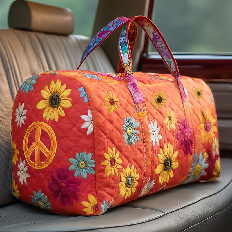 Retro Hippie Print Quilted Duffle Bag - Orange - one size - image 1
