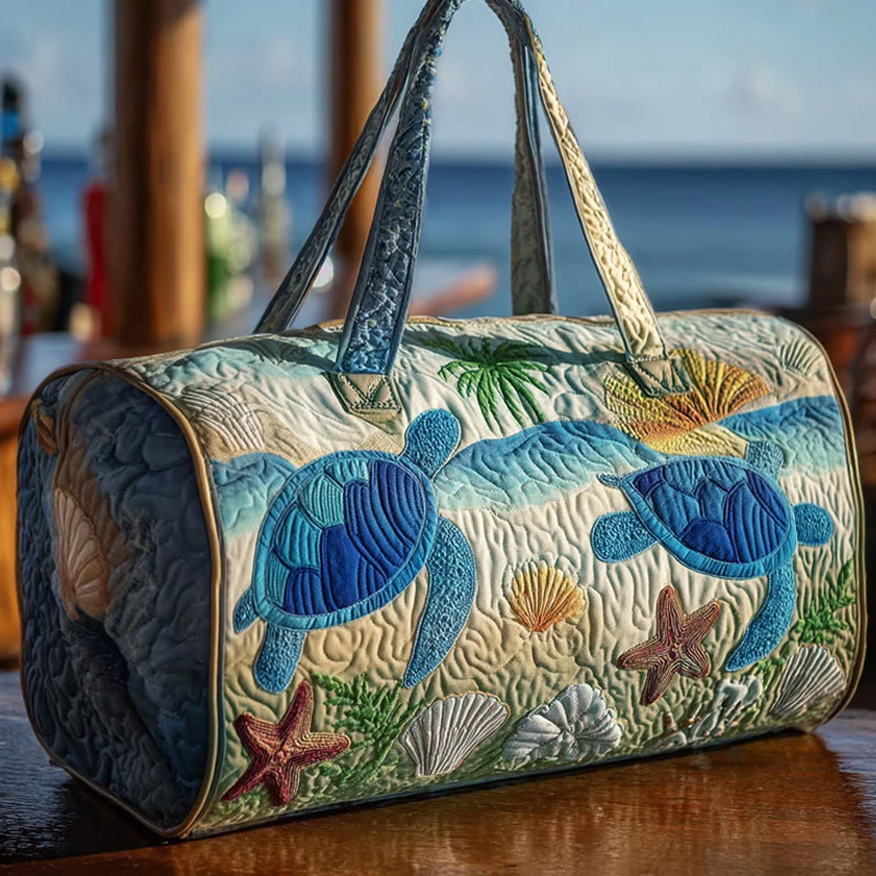 Ocean Turtle Ecological Beach Pattern Print Quilted Duffle Bag - Multicolor - one size - image 1