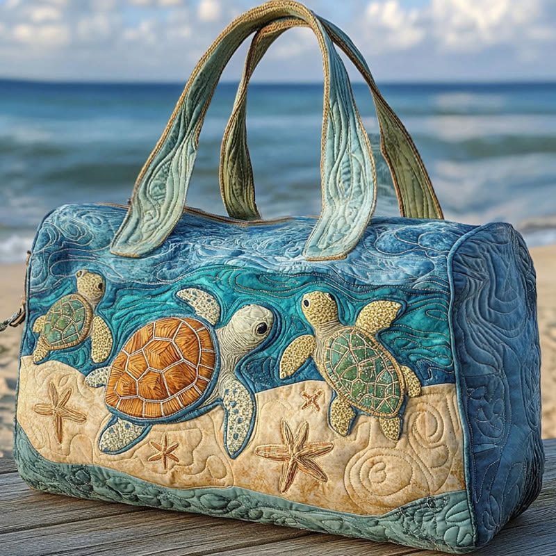 Beach Baby Turtle Pattern Print Quilted Duffle Bag - Blue - one size - image 1