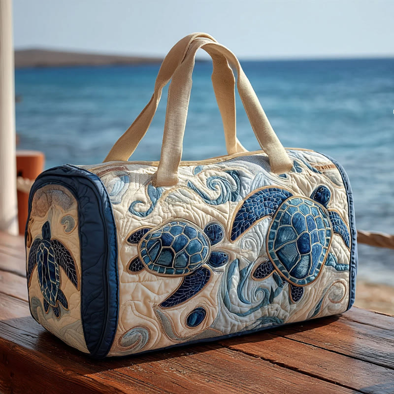 Beach Turtle Pattern Print Quilted Duffle Bag - Blue - one size - image 1