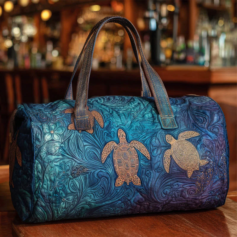 Beach Turtle Lines Pattern Print Quilted Duffle Bag - Blue - one size - image 1