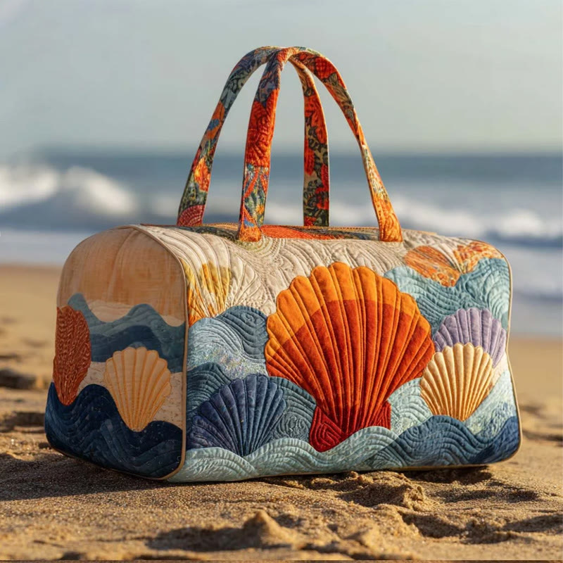 Sea ​​wave Shell Pattern Print Quilted Duffle Bag - Orange - one size - image 1