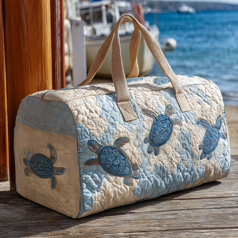 Sea ​​baby Turtle Pattern Print Quilted Duffle Bag - Blue - one size - image 1